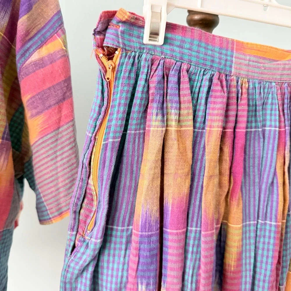 ✨ Vintage Joseph Studio 2-Piece Set Artsy Plaid Top & Midi Skirt Size M 🎨 - Picture 3 of 15